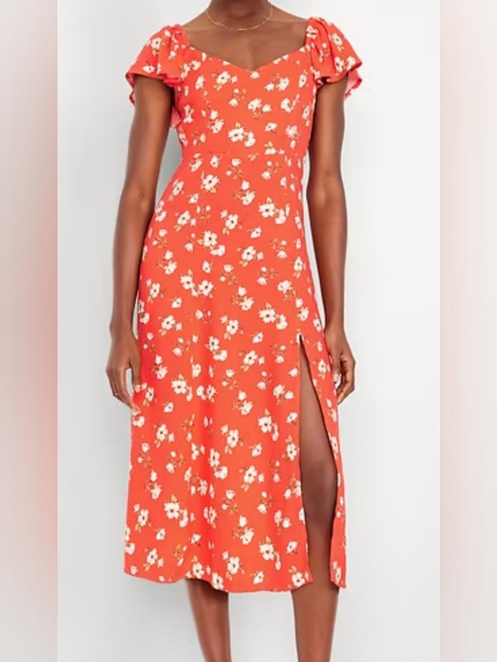 Old Navy Coral Floral Midi Dress with Side Slit